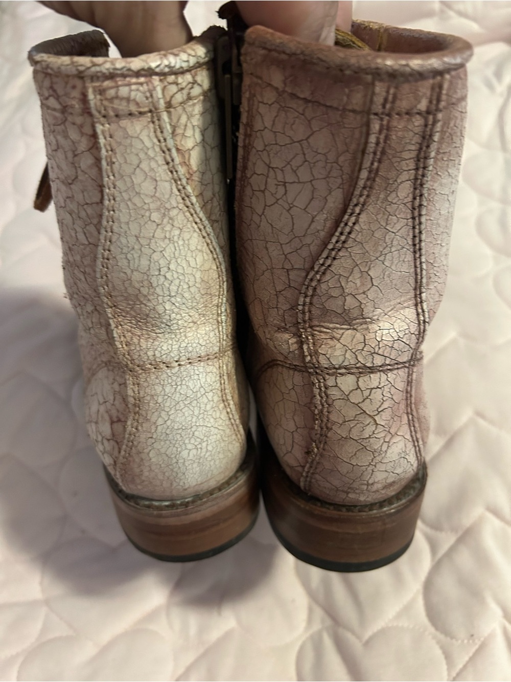Freebird by Steven Crackle Leather Lace-Up Boots - Cream/Brown - Picture 4 of 5